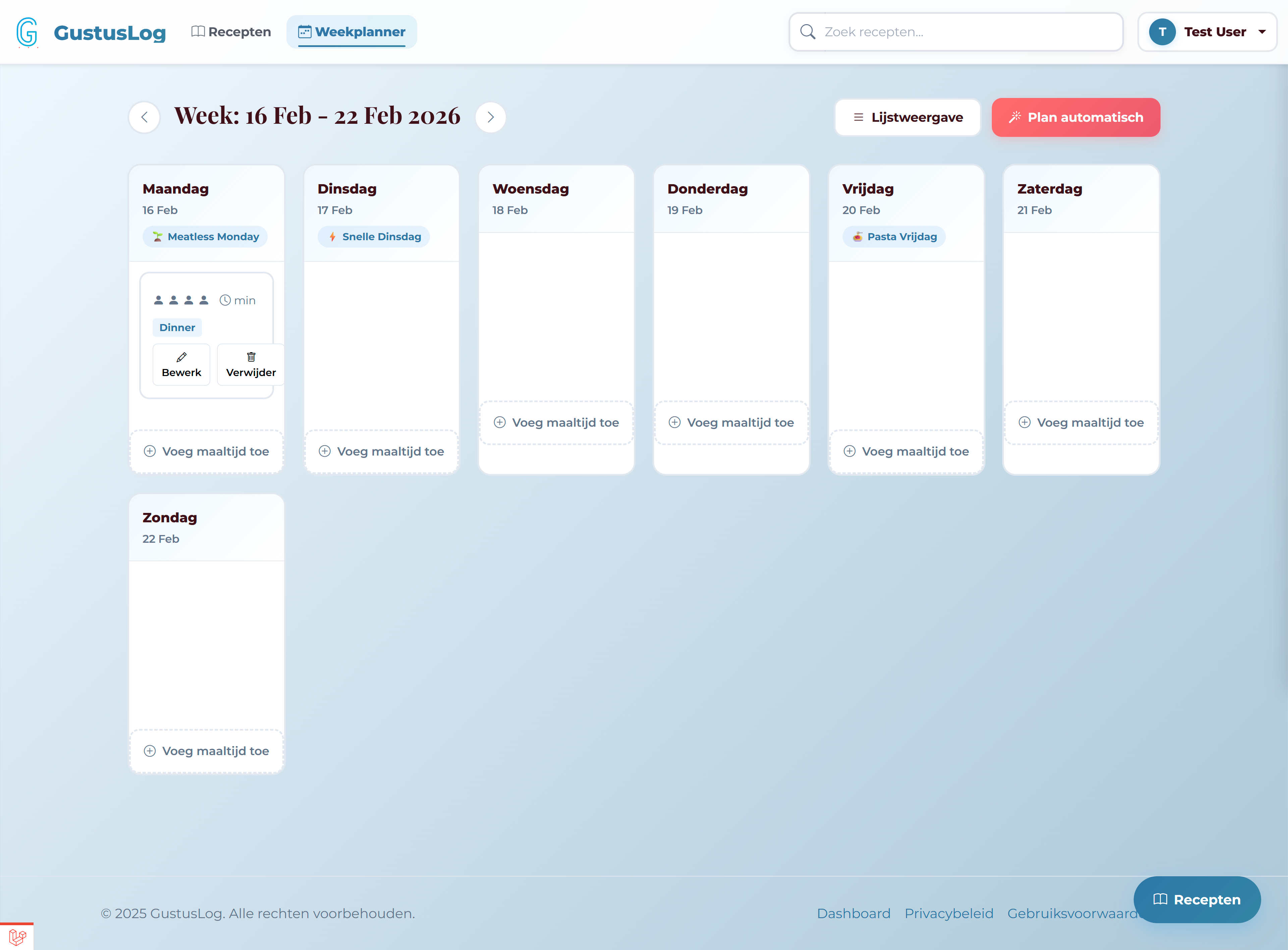 Plaro weekplanner met geplande maaltijden